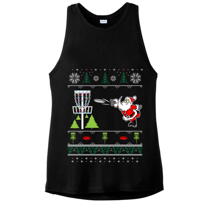 Ugly Disc Golf Santa Christmas Sweater Funny Xmas Frolf Ladies PosiCharge Tri-Blend Wicking Tank