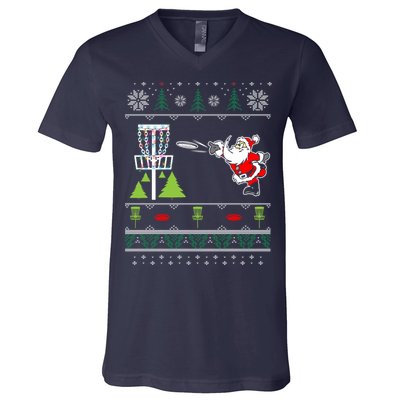 Ugly Disc Golf Santa Christmas Sweater Funny Xmas Frolf V-Neck T-Shirt