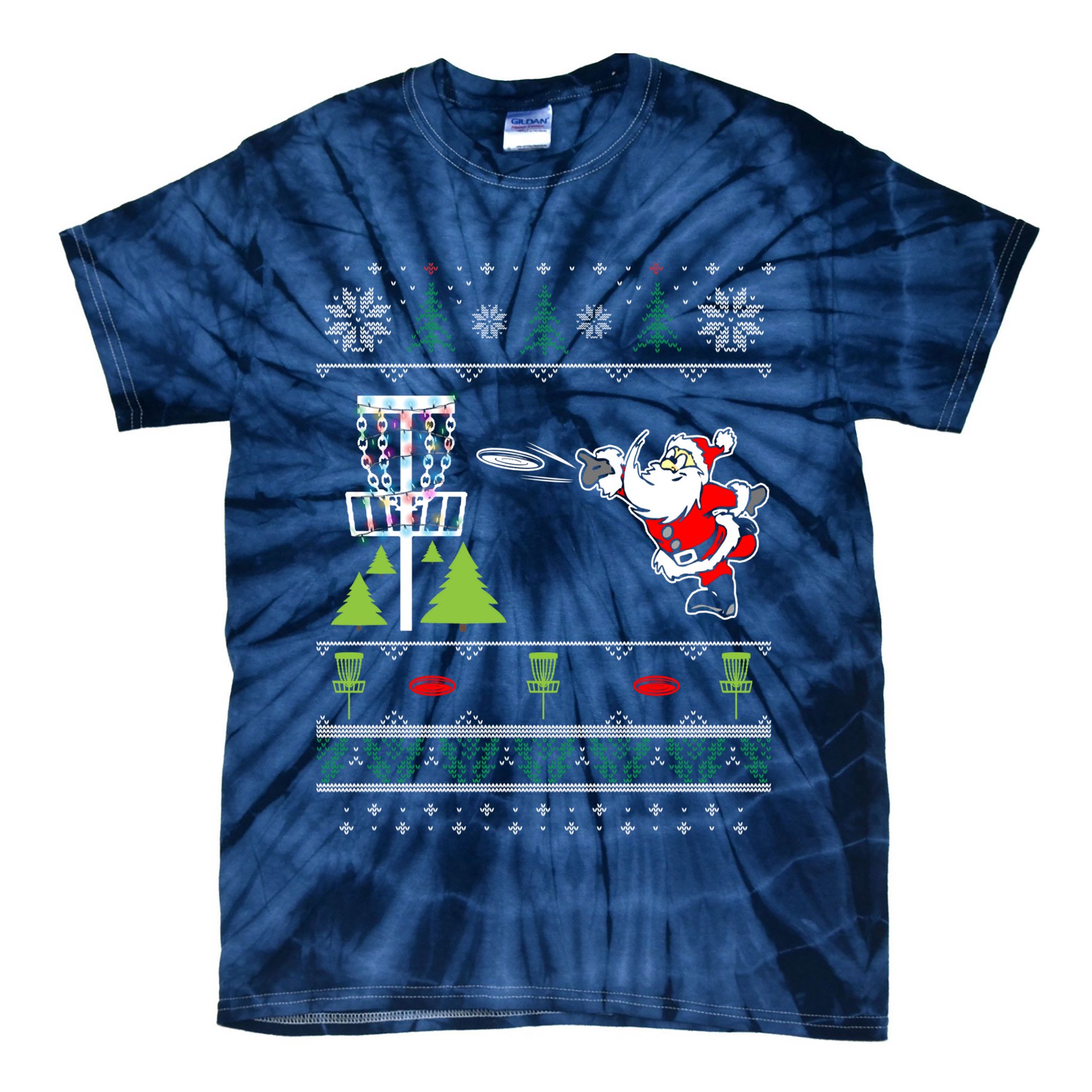 Ugly Disc Golf Santa Christmas Sweater Funny Xmas Frolf Tie-Dye T-Shirt