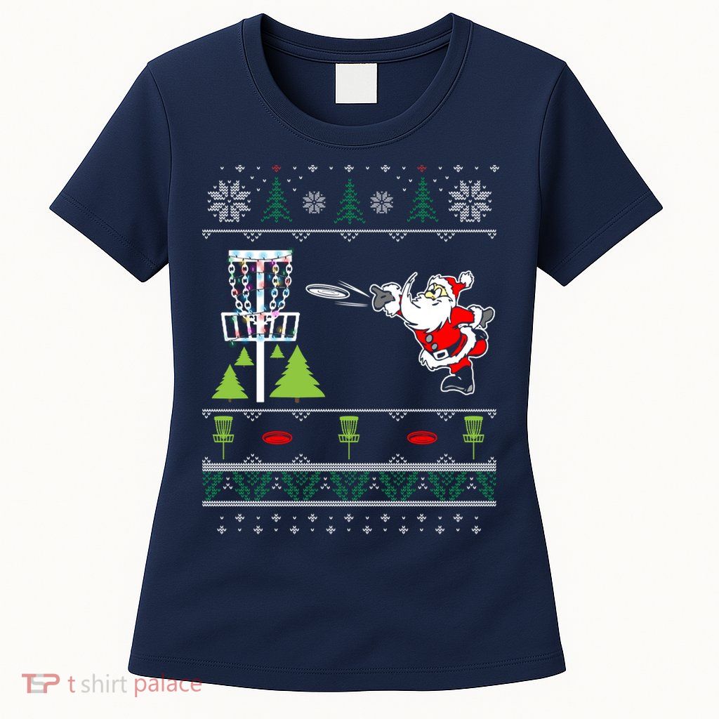 Ugly Disc Golf Santa Christmas Sweater Funny Xmas Frolf Womens T-Shirt