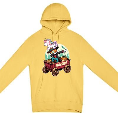 Unicorn Dabbing Halloween Haunted Hayride Wagon Cute Gift Premium Pullover Hoodie