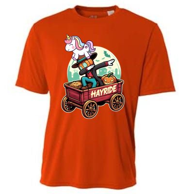 Unicorn Dabbing Halloween Haunted Hayride Wagon Cute Gift Cooling Performance Crew T-Shirt