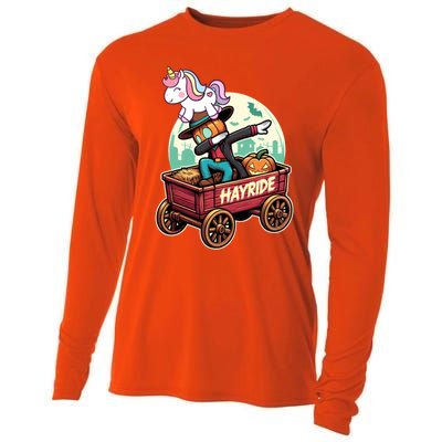 Unicorn Dabbing Halloween Haunted Hayride Wagon Cute Gift Cooling Performance Long Sleeve Crew