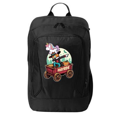 Unicorn Dabbing Halloween Haunted Hayride Wagon Cute Gift City Backpack