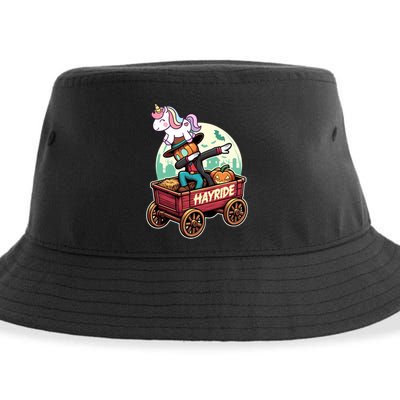 Unicorn Dabbing Halloween Haunted Hayride Wagon Cute Gift Sustainable Bucket Hat