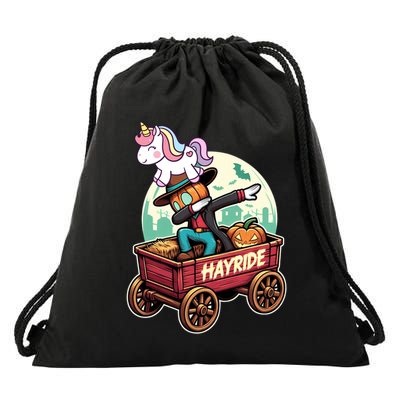 Unicorn Dabbing Halloween Haunted Hayride Wagon Cute Gift Drawstring Bag