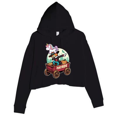 Unicorn Dabbing Halloween Haunted Hayride Wagon Cute Gift Crop Fleece Hoodie