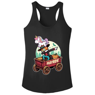 Unicorn Dabbing Halloween Haunted Hayride Wagon Cute Gift Ladies PosiCharge Competitor Racerback Tank