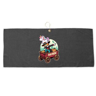 Unicorn Dabbing Halloween Haunted Hayride Wagon Cute Gift Large Microfiber Waffle Golf Towel