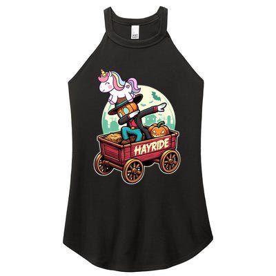 Unicorn Dabbing Halloween Haunted Hayride Wagon Cute Gift Women's Perfect Tri Rocker Tank