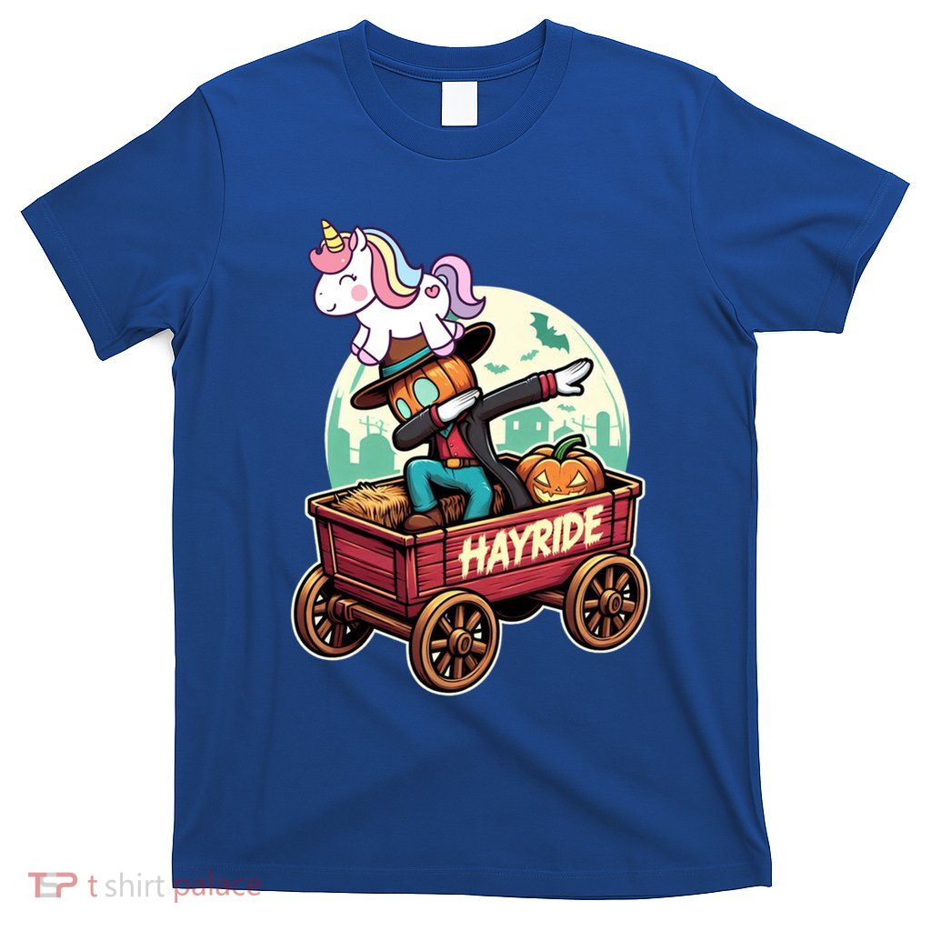 Unicorn Dabbing Halloween Haunted Hayride Wagon Cute Gift T-Shirt