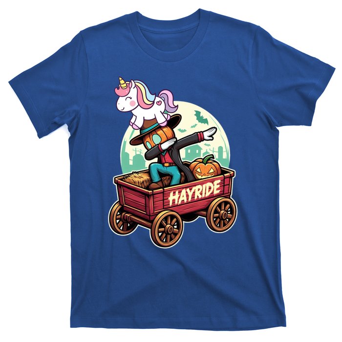 Unicorn Dabbing Halloween Haunted Hayride Wagon Cute Gift T-Shirt