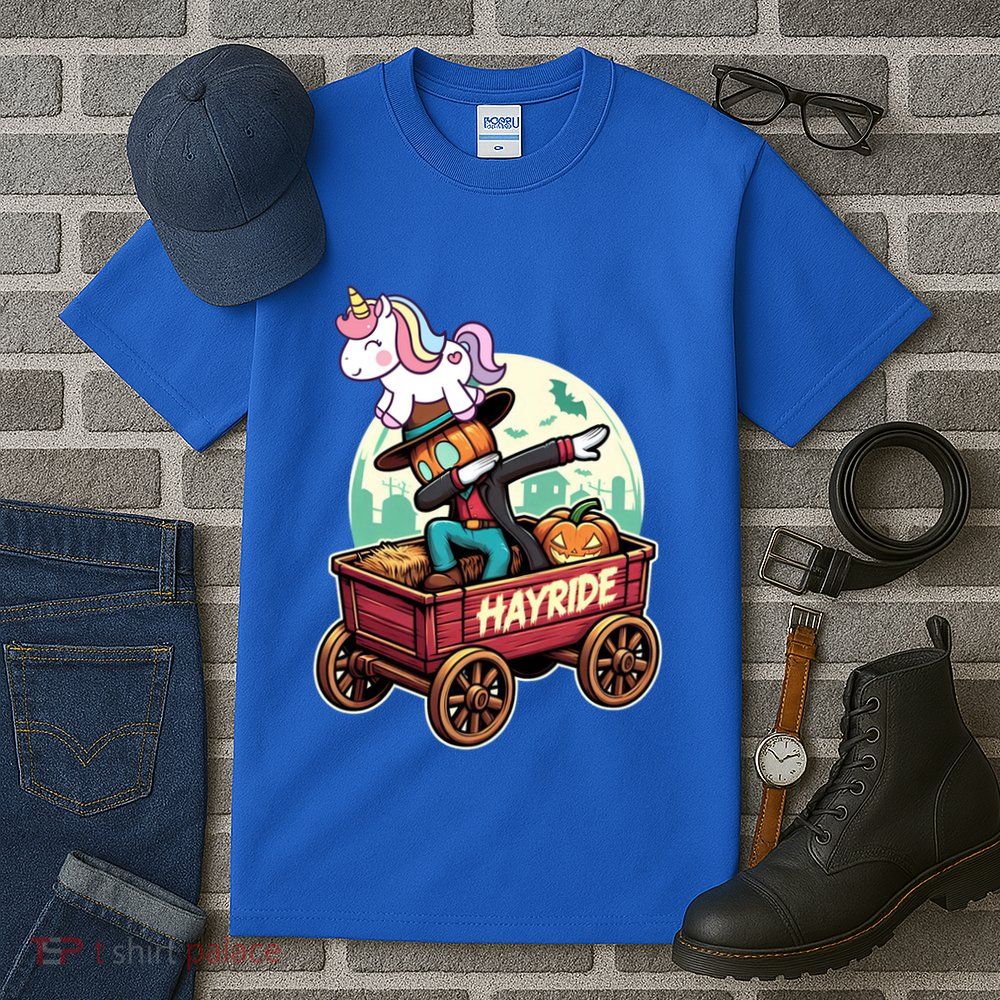 Unicorn Dabbing Halloween Haunted Hayride Wagon Cute Gift Tall T-Shirt