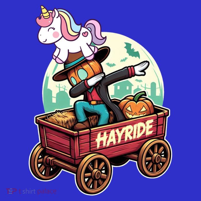 Unicorn Dabbing Halloween Haunted Hayride Wagon Cute Gift Tall T-Shirt