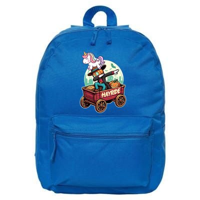 Unicorn Dabbing Halloween Haunted Hayride Wagon Cute Gift 16 in Basic Backpack