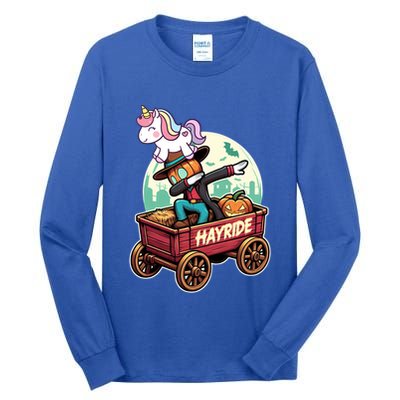 Unicorn Dabbing Halloween Haunted Hayride Wagon Cute Gift Tall Long Sleeve T-Shirt
