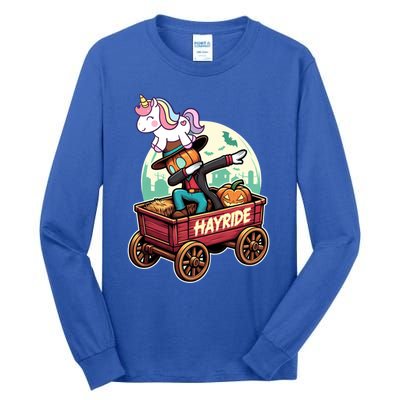 Unicorn Dabbing Halloween Haunted Hayride Wagon Cute Gift Tall Long Sleeve T-Shirt