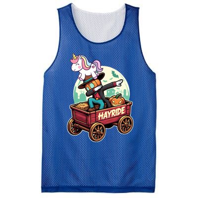 Unicorn Dabbing Halloween Haunted Hayride Wagon Cute Gift Mesh Reversible Basketball Jersey Tank