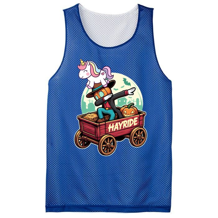 Unicorn Dabbing Halloween Haunted Hayride Wagon Cute Gift Mesh Reversible Basketball Jersey Tank