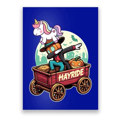 Unicorn Dabbing Halloween Haunted Hayride Wagon Cute Gift Poster
