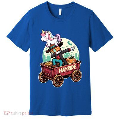 Unicorn Dabbing Halloween Haunted Hayride Wagon Cute Gift Premium T-Shirt