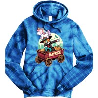 Unicorn Dabbing Halloween Haunted Hayride Wagon Cute Gift Tie Dye Hoodie