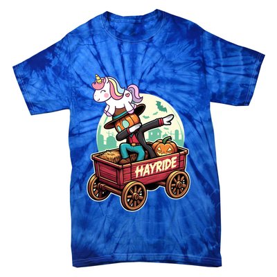 Unicorn Dabbing Halloween Haunted Hayride Wagon Cute Gift Tie-Dye T-Shirt