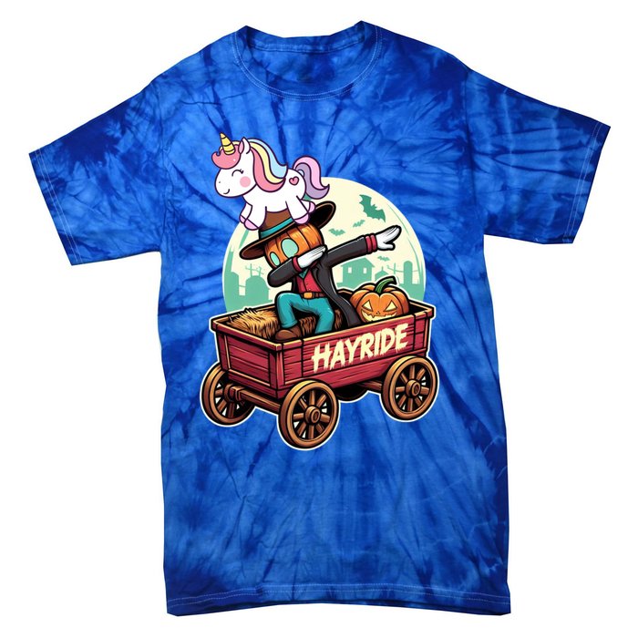 Unicorn Dabbing Halloween Haunted Hayride Wagon Cute Gift Tie-Dye T-Shirt