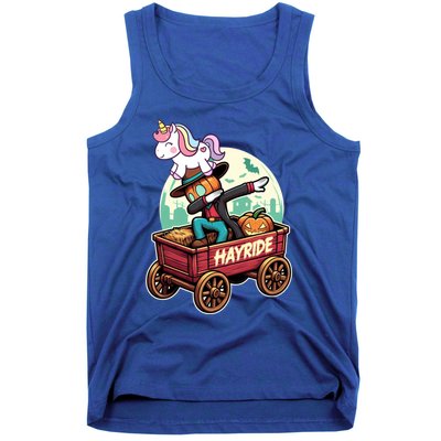 Unicorn Dabbing Halloween Haunted Hayride Wagon Cute Gift Tank Top