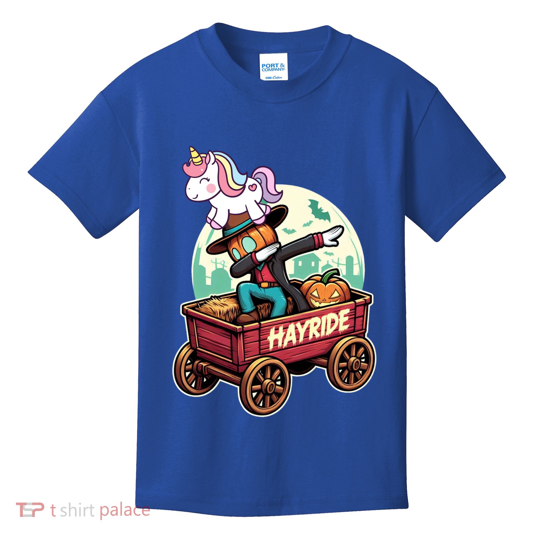 Unicorn Dabbing Halloween Haunted Hayride Wagon Cute Gift Kids T-Shirt