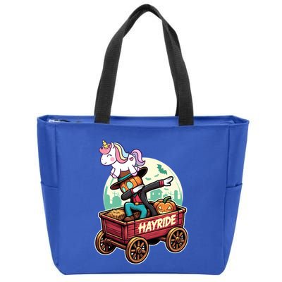Unicorn Dabbing Halloween Haunted Hayride Wagon Cute Gift Zip Tote Bag