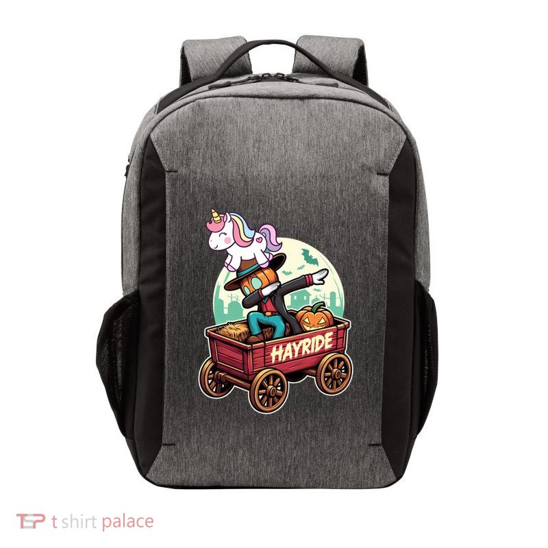 Unicorn Dabbing Halloween Haunted Hayride Wagon Cute Gift Vector Backpack