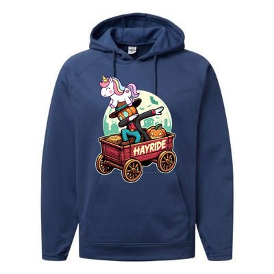 Unicorn Dabbing Halloween Haunted Hayride Wagon Cute Gift Performance Fleece Hoodie