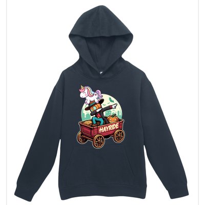 Unicorn Dabbing Halloween Haunted Hayride Wagon Cute Gift Urban Pullover Hoodie