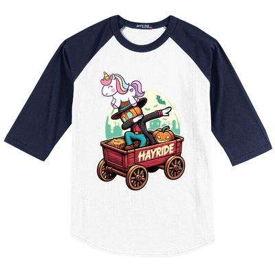 Unicorn Dabbing Halloween Haunted Hayride Wagon Cute Gift Baseball Sleeve Shirt