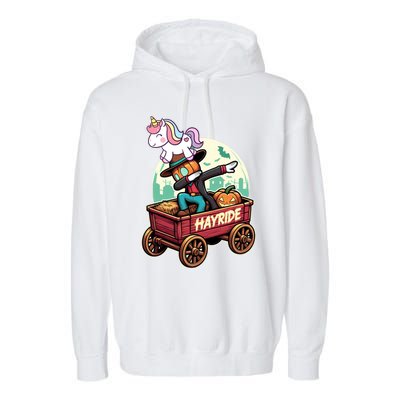 Unicorn Dabbing Halloween Haunted Hayride Wagon Cute Gift Garment-Dyed Fleece Hoodie