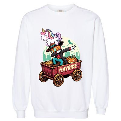 Unicorn Dabbing Halloween Haunted Hayride Wagon Cute Gift Garment-Dyed Sweatshirt