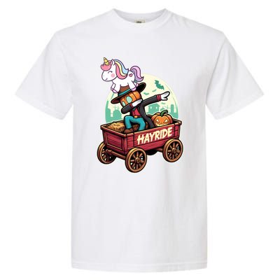 Unicorn Dabbing Halloween Haunted Hayride Wagon Cute Gift Garment-Dyed Heavyweight T-Shirt