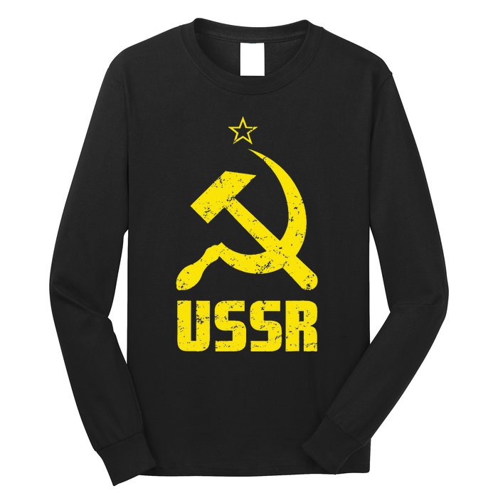 USSR Distressed Hammer & Sickle Russian Gift Long Sleeve Shirt