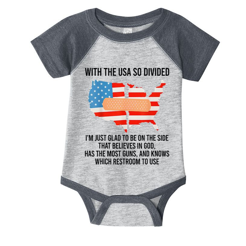 Usa Divided IM Just Glad To Be On The Side Believes In God Infant Baby Jersey Bodysuit