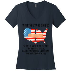 Usa Divided IM Just Glad To Be On The Side Believes In God Women's V-Neck T-Shirt