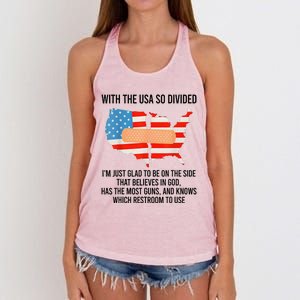 Usa Divided IM Just Glad To Be On The Side Believes In God Women's Knotted Racerback Tank