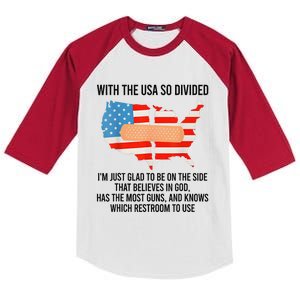 Usa Divided IM Just Glad To Be On The Side Believes In God Kids Colorblock Raglan Jersey