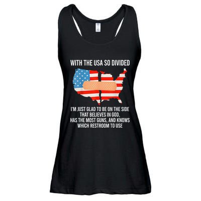 Usa Divided IM Just Glad To Be On The Side Believes In God Ladies Essential Flowy Tank