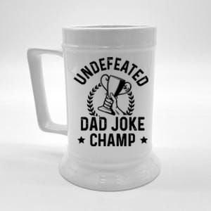 Undefeated Dad Joke Champion Funny Fathers Day Saying Quote Gift Beer Stein