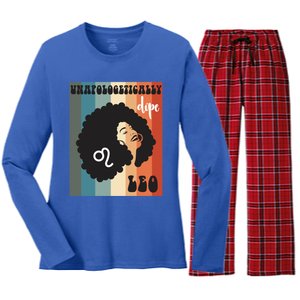 Unapologetically Dope Leo Black Zodiac Retro Groovy Gift Women's Long Sleeve Flannel Pajama Set 