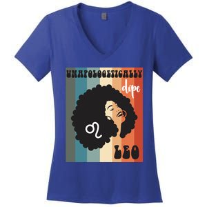 Unapologetically Dope Leo Black Zodiac Retro Groovy Gift Women's V-Neck T-Shirt