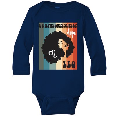 Unapologetically Dope Leo Black Zodiac Retro Groovy Gift Baby Long Sleeve Bodysuit