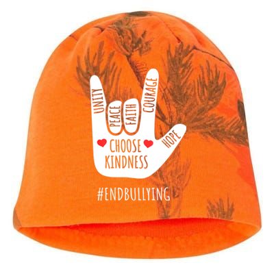 Unity Day Love Sign Hand Gesture End Bullying Orange Kati - Camo Knit Beanie