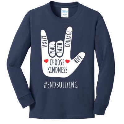 Unity Day Love Sign Hand Gesture End Bullying Orange Kids Long Sleeve Shirt